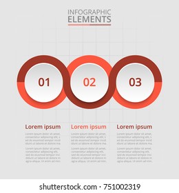 Step by step infographic. Red template with 3 numbers can be used for workflow layout, diagram, chart, number options, web design, business presentation, trainings.