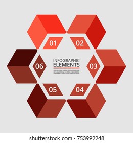 Step by step infographic. Red template with 6 numbers can be used for workflow layout, diagram, chart, number options, web design, business presentation, trainings.