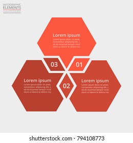 Step by step infographic. Red template with 3 numbers can be used for workflow layout, diagram, chart, number options, web design, business presentation, trainings.