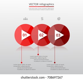 Step by step infographic. Red timeline template with 3 numbers can be used for workflow layout, diagram, chart, number options, web design, business presentation, trainings.