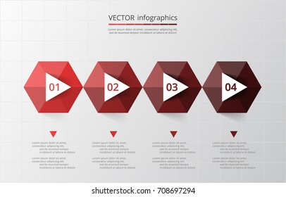 Step by step infographic. Red timeline template with 4 numbers can be used for workflow layout, diagram, chart, number options, web design, business presentation, trainings.
