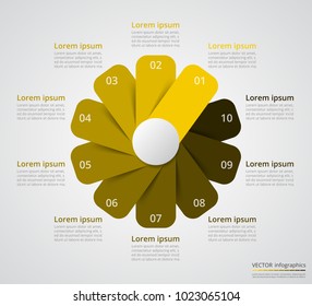Step by step infographic. Template with 10 numbers can be used for workflow layout, diagram, chart, number options, web design, business presentation, trainings.