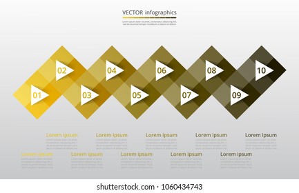 Step by step infographic. Template with 10 numbers can be used for workflow layout, diagram, chart, number options, web design, business presentation, trainings.