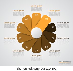 Step by step infographic. Template with 10 numbers can be used for workflow layout, diagram, chart, number options, web design, business presentation, trainings.
