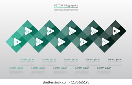 Step by step infographic. Template with 10 numbers can be used for workflow layout, diagram, chart, number options, web design, business presentation, trainings.