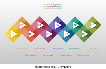Step by step infographic. Template with 10 numbers can be used for workflow layout, diagram, chart, number options, web design, business presentation, trainings.