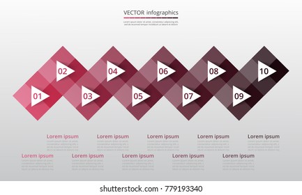 Step by step infographic. Template with 10 numbers can be used for workflow layout, diagram, chart, number options, web design, business presentation, trainings.