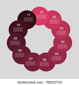Step by step infographic. Template with 11 numbers can be used for workflow layout, diagram, chart, number options, web design, business presentation, trainings.