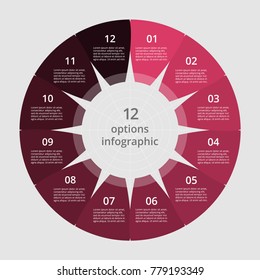 Step by step infographic. Template with 12 numbers can be used for workflow layout, diagram, chart, number options, web design, business presentation, trainings.