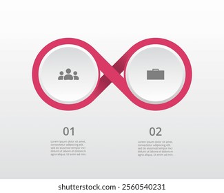 Step by step infographic template with 2 steps, options, parts or processes. Creative infinity sign.