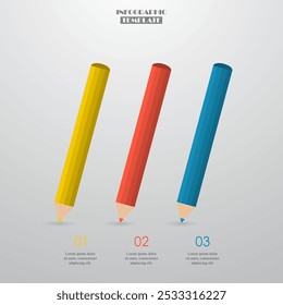 Plantilla de infografía paso a paso con 3 pasos, opciones, piezas o procesos. Concepto de lápiz.