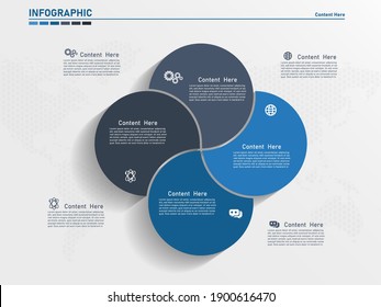 Infografía paso a paso. La plantilla con 4 círculos se puede utilizar para diseño de flujo de trabajo, diagrama, gráfico, opciones de número, diseño web