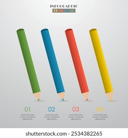 Step by step infographic template with 4 steps, options, parts or processes. Pencils concept.