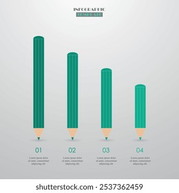 Plantilla de infografía paso a paso con 4 pasos, opciones, piezas o procesos. Concepto de lápices.