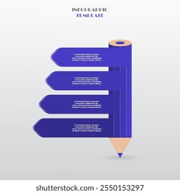 Plantilla de infografía paso a paso con 4 pasos, opciones, piezas o procesos. Concepto de lápiz creativo para la presentación.