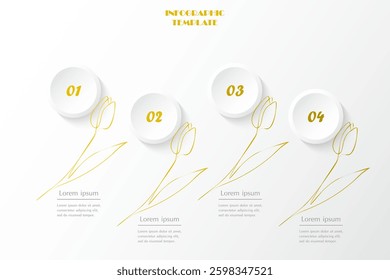 Step by step infographic template with 4 options, parts or processes. Creative yellow tulips concept.