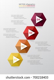 Step by step infographic. Template with 4 numbers and text can be used for workflow layout, diagram, chart, number options, web design, business presentation, trainings.