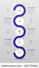 Step by step infographic. Template with 5 numbers can be used for workflow layout, diagram, chart, number options, web design, business presentation, trainings.