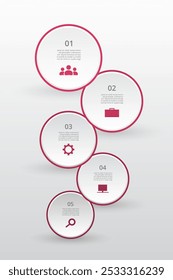 Step by step infographic template with 5 steps, options, parts or processes.