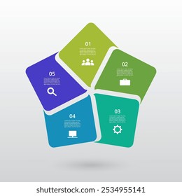Plantilla de infografía paso a paso con 5 opciones, piezas o procesos.