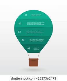 Schritt für Schritt Infografik Vorlage mit 5 Schritten, Optionen, Teilen oder Prozessen. Ballonkonzept.