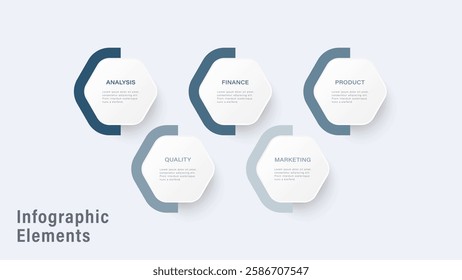 Step by step infographic template with 5 steps, options, parts or processes.
