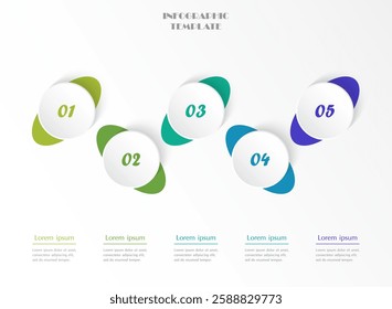 Step by step infographic template with 5 options, parts or processes.