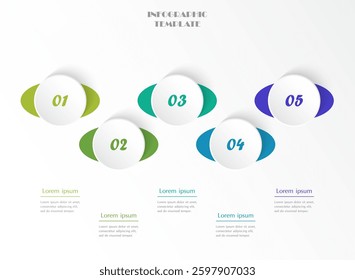 Step by step infographic template with 5 options, parts or processes.
