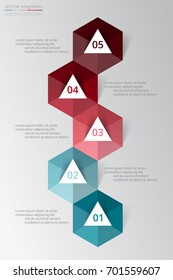 Step by step infographic. Template with 5 numbers and text can be used for workflow layout, diagram, chart, number options, web design, business presentation, trainings.