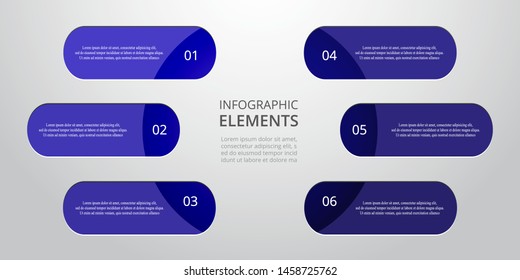 Step by step infographic. Template with 6 numbers can be used for workflow layout, diagram, chart, number options, web design, business presentation, trainings.