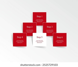Step by step infographic template with 6 steps, options, parts or processes.