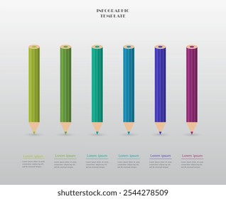 Plantilla de infografía paso a paso con 6 pasos, opciones, piezas o procesos. Concepto de lápiz creativo.