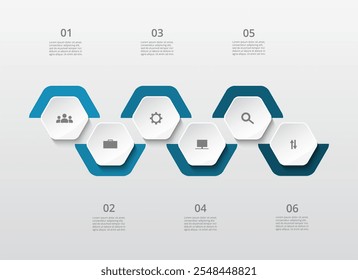 Step by step infographic template with 6 steps, options, parts or processes.