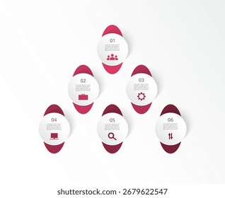 Plantilla de infografía paso a paso con 6 opciones, piezas o procesos.