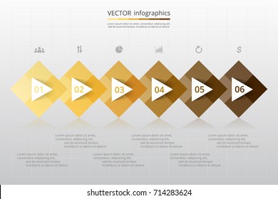 Step by step infographic. Template with 6 numbers can be used for workflow layout, diagram, chart, number options, web design, business presentation, trainings.
