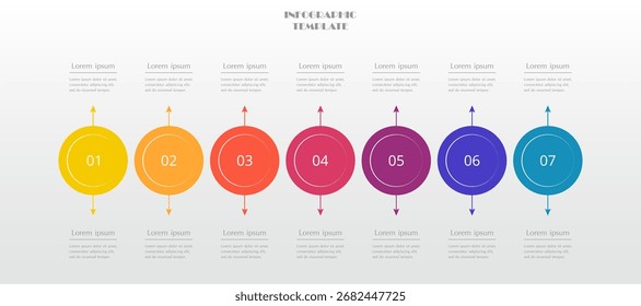Step by step infographic template with 7 options, parts or processes.