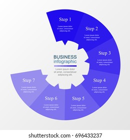 Step by step infographic. Template with 7 numbers and text can be used for workflow layout, diagram, chart, number options, web design, business presentation, trainings.