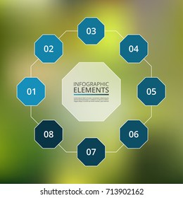 Step by step infographic. Template with 8 numbers can be used for workflow layout, diagram, chart, number options, web design, business presentation, trainings. Blur background.