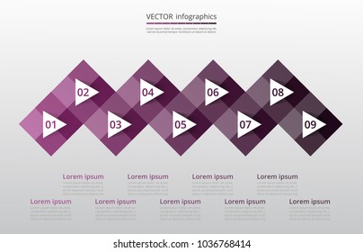 Step by step infographic. Template with 9 numbers can be used for workflow layout, diagram, chart, number options, web design, business presentation, trainings.