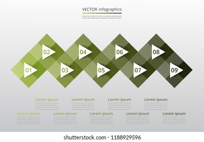 Step by step infographic. Template with 9 numbers can be used for workflow layout, diagram, chart, number options, web design, business presentation, trainings.