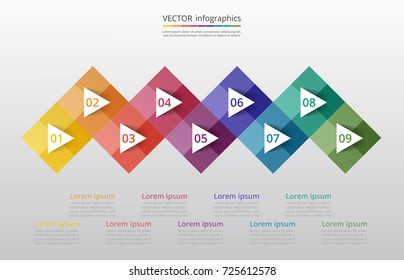 Step by step infographic. Template with 9 numbers can be used for workflow layout, diagram, chart, number options, web design, business presentation, trainings.