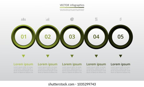 Step by step infographic template. Presentation slide with 5 numbers can be used for workflow layout, diagram, chart, number options, web design, business presentation, trainings.