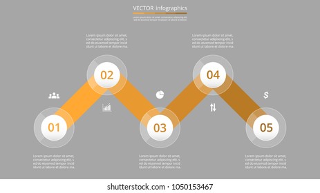 Step by step infographic template. Presentation slide with 5 numbers can be used for workflow layout, diagram, chart, number options, web design, business presentation, trainings.