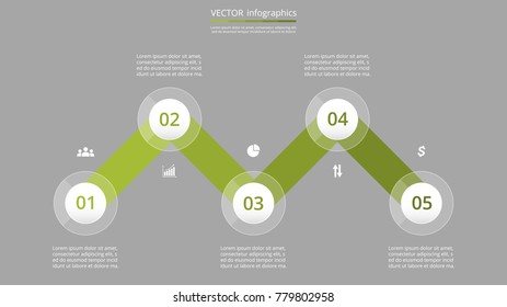 Step by step infographic template. Presentation slide with 5 numbers can be used for workflow layout, diagram, chart, number options, web design, business presentation, trainings.