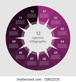 Step by step infographic. Template without shadows on a simple background with 12 numbers can be used for workflow layout, diagram, chart, number options, web design, business presentation, trainings.