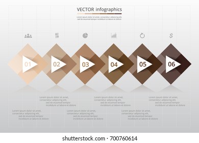 Step by step infographic. Timeline template with 6 numbers and text can be used for workflow layout, diagram, chart, number options, web design, business presentation, trainings.