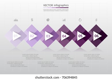 Step by step infographic. Timeline template with 6 numbers and text can be used for workflow layout, diagram, chart, number options, web design, business presentation, trainings.