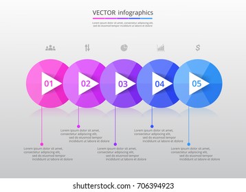 Step by step infographic. Timeline template with 5 numbers and text can be used for workflow layout, diagram, chart, number options, web design, business presentation, trainings.