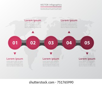 Step by step infographic. Timeline template with 5 numbers can be used for workflow layout, diagram, chart, number options, web design, business presentation, trainings.