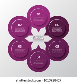 Step by step infographic. Violet template with 6 numbers can be used for workflow layout, diagram, chart, number options, web design, business presentation, trainings.